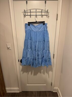 George Light Blue Tiered Maxi Skirt